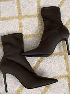 Zara Pointed Toe Sock Bootie in Dark Olive